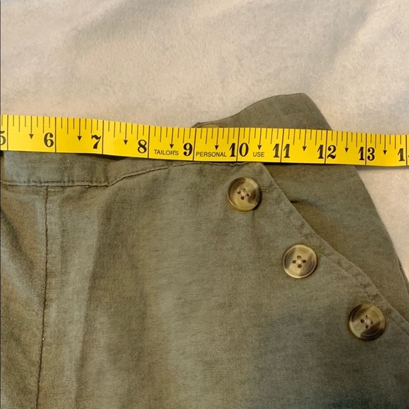 American eagle Olive Green Sailor button Wide leg cropped cotton linen pants  S - Picture 5 of 8